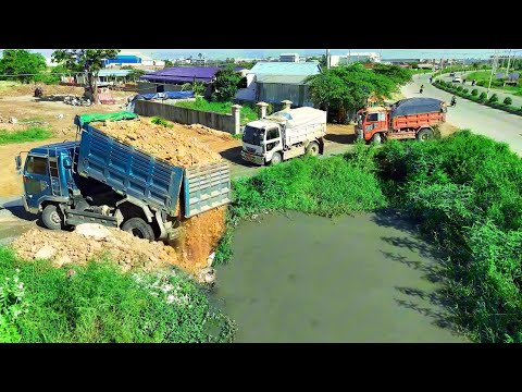Perfectly careful Start New Project!DELETE Canal,DumpTruck PouringLand,Skill Bulldozer Pushing Soil