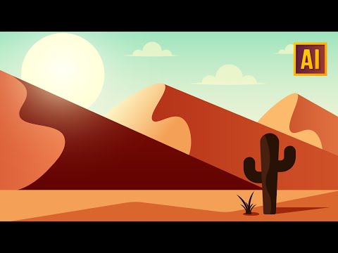 HOW TO DRAW A DESERT LANDSCAPE. ADOBE ILLUSTRATOR TUTORIAL.
