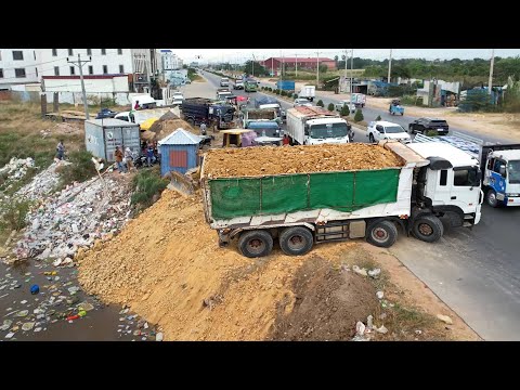 Great quick Process !! Huge fill use Operator Skill dump truck with KomatSu team Dozer