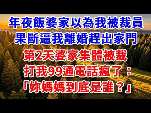 年夜飯婆家以為我被裁員,果斷逼我離婚趕出家門,第二天婆家集體被裁,打我99通電話瘋了:妳媽媽到底是誰?#思妤說故事#為人處世#生活經驗#情感故事#晚年哲理#說故事#完結文#原創故事