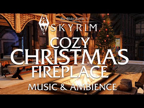 Cozy Christmas Fireplace | Skyrim Music and Ambience