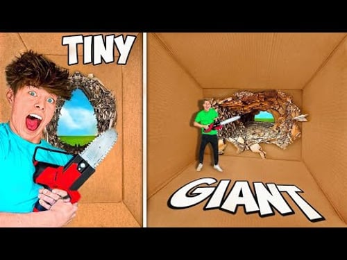 ESCAPING 100 LAYERS OF TINY VS GIANT CARDBOARD!!