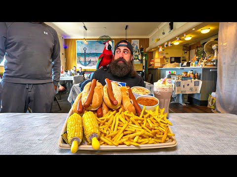 I ORDERED THE HOTDOG CHALLENGE THAT NOBODY COULD BEAT AT A CAFE IN WALES! | BeardMeatsFood
