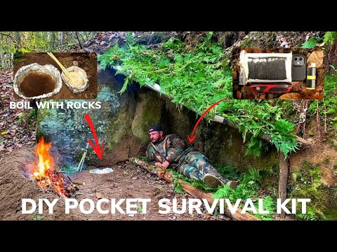 Solo Overnight With a DIY Pocket Survival Kit In The Woods and Stone Boiled Lipton Ramen with Beef