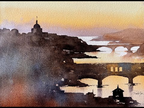 Sunset Florence, #watercolortutorial #paintingtutorial #watercolorpainting #artistsupportartists