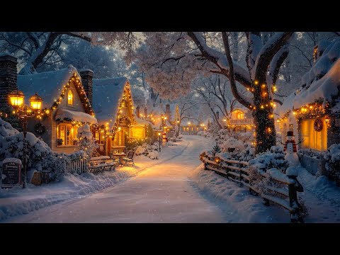 Relaxing Jazz on a Quiet Christmas Village Night🎄Cozy Snowy Café Ambience for Peaceful Holiday Vibes