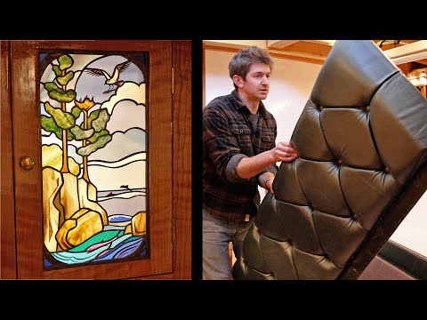 Below deck on Tally Ho - Upholstery and stained glass!