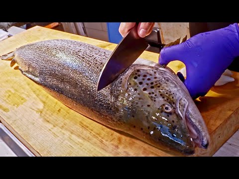 Amazing!Salmon Cutting Skills, Salmon Roe Rice, Luxurious Sashimi/鮭魚切割技能, 鮭魚卵丼飯, 炙燒握壽司製作
