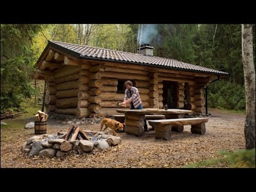 The Man Built The Wooden and Stone CABIN By The Stream All By Himself | From Beginning To End.