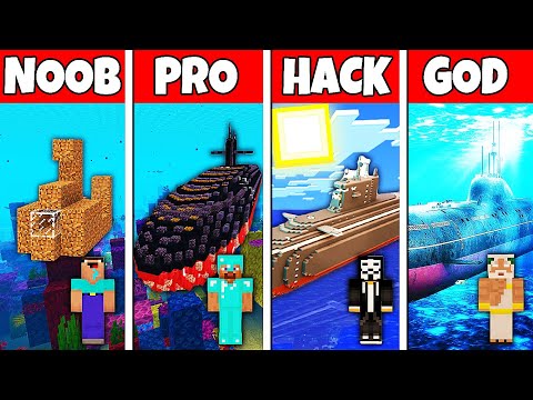 Minecraft Battle: NOOB vs PRO vs HACKER vs GOD! SUBMARINE WATER BASE BUILD CHALLENGE in Minecraft