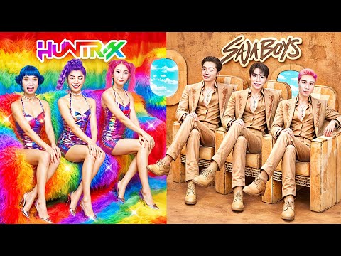 KPop Demon Hunters in Airplane! Cardboard & Rainbow Fashion Makeover For Huntrix