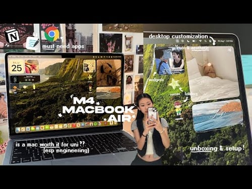MACBOOK AIR M4 UNBOXING & REVIEW ๐ปโนโก customizing desktop, aesthetic widgets, new features, worth it?