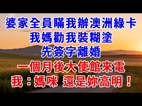 婆家全員瞞我辦澳洲綠卡,我媽勸我裝糊塗先簽字離婚,一個月後大使館來電,我:媽咪,還是妳高明! #爲人處世#故事#情感#小説#爽文#婆媳