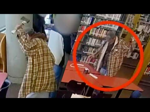 Video Captures Man Swinging Axe in Public Library