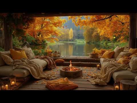 Peaceful Autumn by the Riverside 🍁 Gentle Piano & Cozy Fireplace Sounds for Sleep, Study