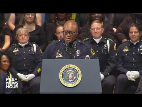 Dallas Police Chief Brown speaks at Dallas police memorial service