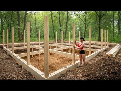 From Zero to Finish: Young Woman Builds a Beautiful Wooden Cabin Step by Step