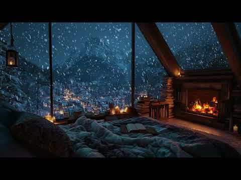 Crackling Fireplace and Gentle Snowfall Ambience | Winter Sounds for Deep Sleep and Stress Relief