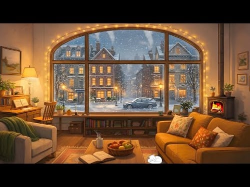 Relaxing snowy in New York City with Vintage Oldies Playing in Another Room | Cozy Apartment