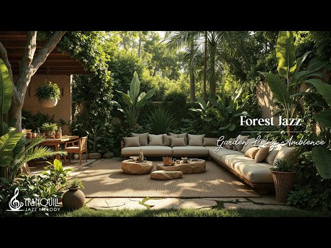 Tranquil Outdoor Garden Living Room Jazz Ambience | Cozy Coffee Shop with Gentle Piano Jaz For Relax