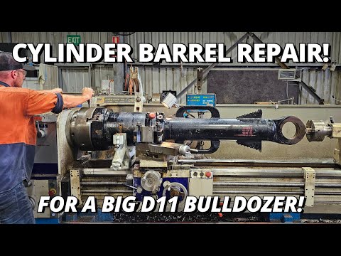 Repairing a Cylinder Barrel for BIG D11 Bulldozer! | Machining, Welding & Honing