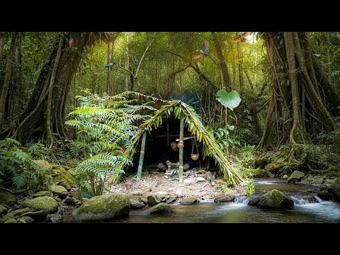 Foraging for wild food, fishing, setting traps, building bamboo tents, and sleeping overnight.