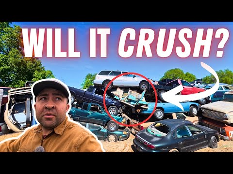 I Crushed a STREET SWEEPER in a Car Crusher! How Flat will it Go?