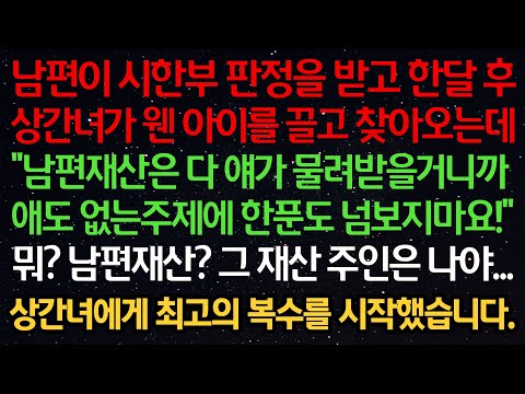 실화사연-남편이 시한부판정을 받고 상간녀가 애를 끌고 찾아오는데 "남편재산은 다 얘가 물려받을거니까 애없는 주제에 넘보지마요!" 남편재산? 재산주인은 나야..최고의 복수를 했습니다
