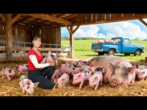 TIMELAPSE -- Harvesting 200Kg Giant Piglets, Go to Market Sell & Cooking Spicy Banana Soup