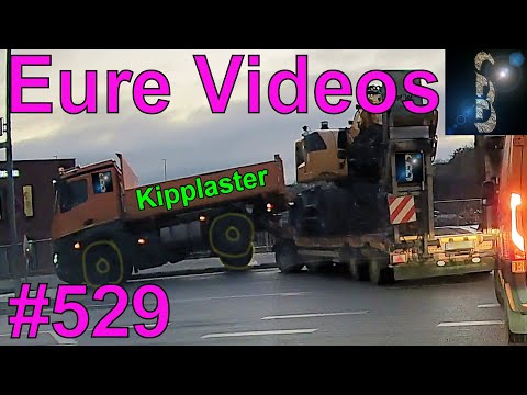 Eure Videos #529 - Dashcam Kipplaster Mistgabel auf der Straße Plattfuß Fernlicht blendet Schranke