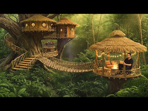 Man Builds Cooking Hut & Rest Area Beside His Treehouse | Surviving Alone in the Stormy Rainforest