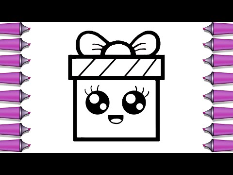 How to draw a cute present step by step