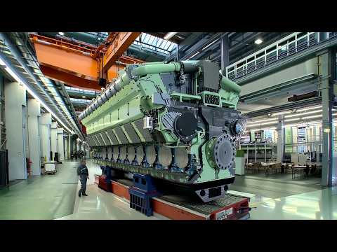 Inside a 3MW 16-Cylinder Diesel Giant at 450 RPM. Engine manufacturing & assembly lines explained.