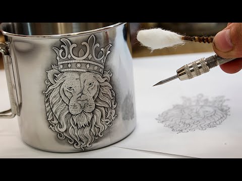 Drawing on thin metal. Detailed engraving with simple tools