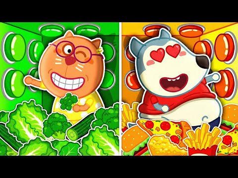 Что выберут Кэт и Волфу в кнопочном челлендже? | Урок о здоровом питании | Wolfoo Russian