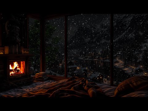 Winter Peace ❄️ Warm Fireplace, Snow Falling Outside the Window Create a Relaxing Space & Deep Sleep
