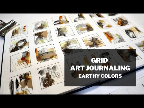 Create with me! Mixed Media Art - earth tones grid journal spread