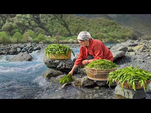 Wild Green Onion Gathering in Mountain Village! Flavorful Onion Sauce