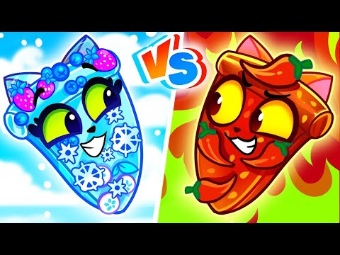 Who Gets the Pizza?! π Kittens & Puppies Try Hot vs Cold Foods βοΈπ₯ | Learn Opposites for Kids