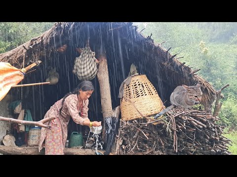 Very Dangerous Rainfall Day in Nepali Mountain Village | Heavy Rainy Day in Nepal