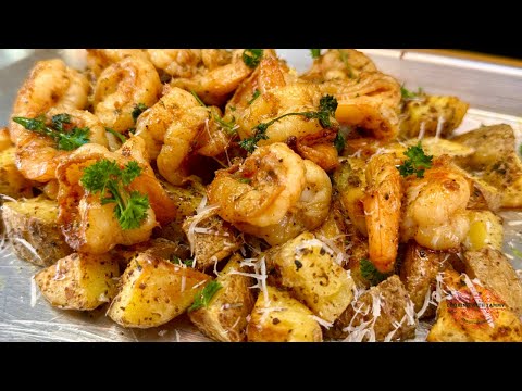 Garlic Butter Shrimp With Garlic Parmesan Roasted Potatoes