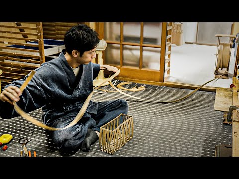 紙紐を編んで和紙を張るかごバッグ。紙素材でも軽量強固な伝統技法。