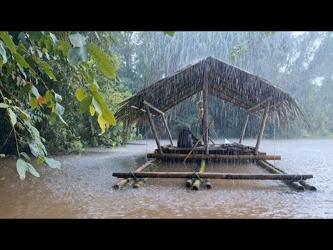 Camping hujan deras, membuat rumah apung di sungai kapuas, pasang perangkap ikan