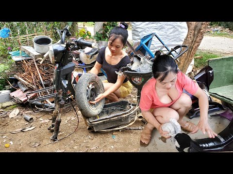 Girl restores an electric bicycle bought from scrap. Turn scrap electric bicycles into supercars
