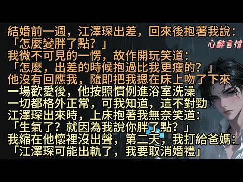 《愛已惘然,自向前看》結婚前一週,江澤琛出差回來抱著沈媚說:「怎麼變胖了點?」我故作開玩笑道:「怎麼,出差的時候抱過比我更瘦的?」他沒有回應我,隨即把我摁在床上吻下來:「生氣了?就因為我說你胖了點?」