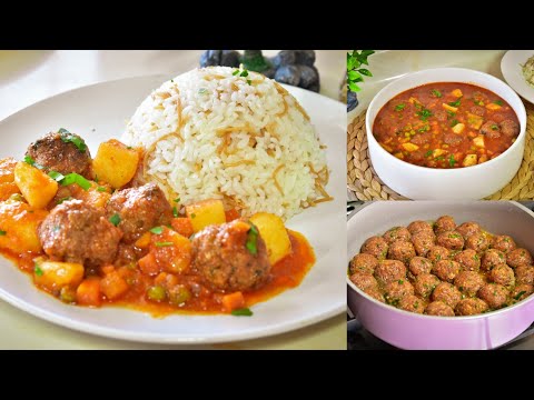 كرات الكباب مع الخضار وجبات غداء شهيه اكتر وصفه بعملها 👍 Kebab balls with vegetables in red sauce