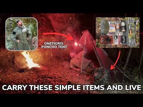 Solo Emergency Overnight Using an Ultralight Kit and Poncho Tent in the Woods