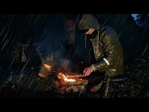 Camping in Heavy Rain: Building a Shelter in the Forest