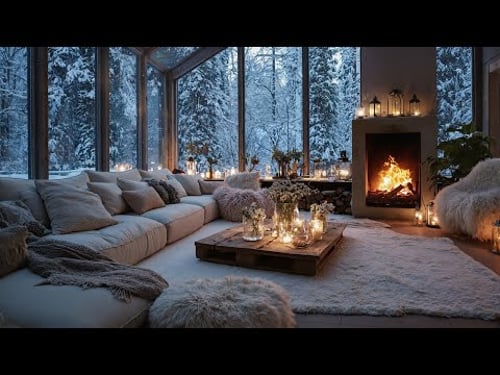 ๐น Romantic Piano Lounge | Winter Fireplace Ambience โ๏ธ4 Hours Cozy Snowfall for Sleep & Relaxation ๐ฅ