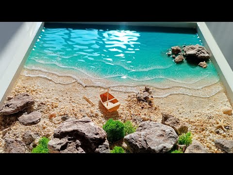 "Create a Stunning Ocean and Rocky Beach Resin Art | Step-by-Step Tutorial resin ocean art"